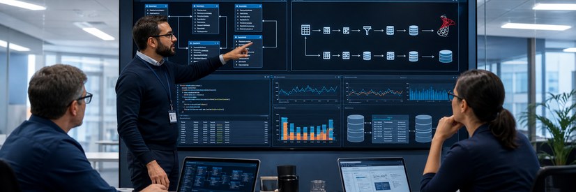 Datenbankteam analysiert gemeinsam SQL-Server-Architektur, Abfragen und Performance